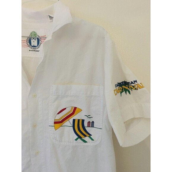VTG 80s Van Heusen Custom Club Caribbean Carnival Cruise Beach Cabana Button Up - Picture 2 of 4
